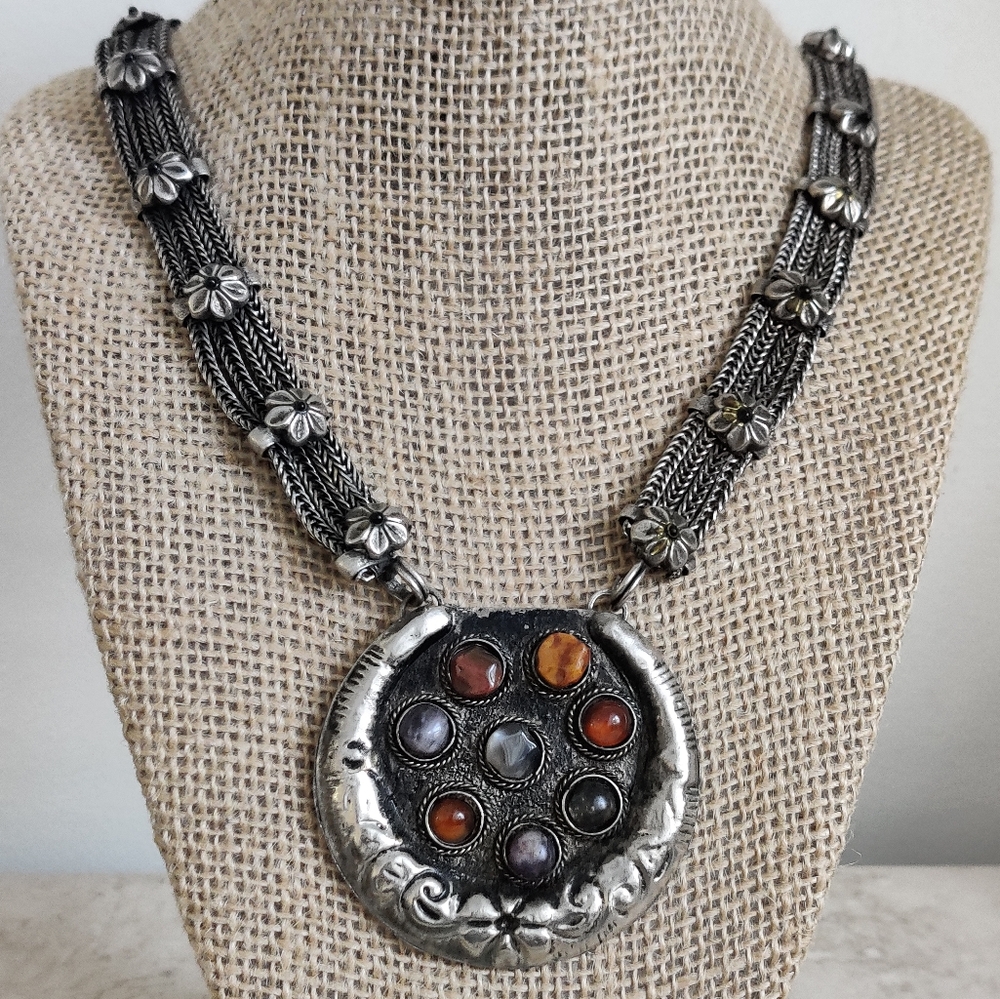 Ethnic Tibetan Silver Bib Necklace